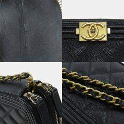 Chanel Black Caviar Leather Chain Wallet Boy Bag