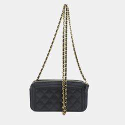 Chanel Black Caviar Leather Chain Wallet Boy Bag