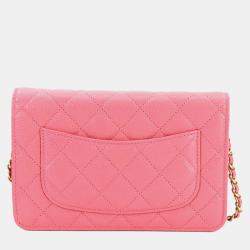 Chanel Pink Leather Classic Wallet on Chain