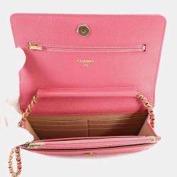 Chanel Pink Leather Classic Wallet on Chain