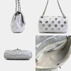 Chanel Silver Leather and Metal Rhinestone Paris-Dubai Perforated Eyelet Shoulder Bag