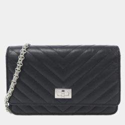 Chanel Black Chevron Leather Reissue Wallet On Chain