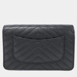 Chanel Black Chevron Leather Reissue Wallet On Chain