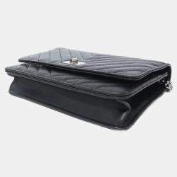 Chanel Black Chevron Leather Reissue Wallet On Chain