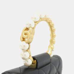 Chanel Black Leather Pearl Bracelet Chain Clutch Bag