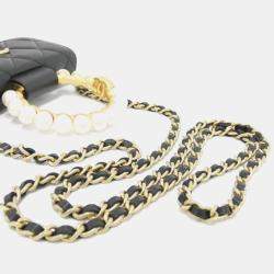 Chanel Black Leather Pearl Bracelet Chain Clutch Bag