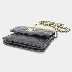 Chanel Black Leather Pearl Bracelet Chain Clutch Bag