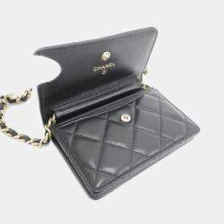 Chanel Black Leather Pearl Bracelet Chain Clutch Bag