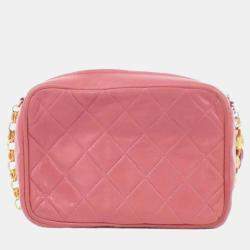 Pre Owned Chanel Pink Lambskin Leather Shoulder Bag