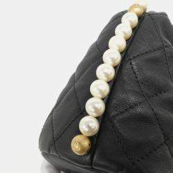 Chanel Black Leather Mini About Pearls Drawstring Bucket Bag