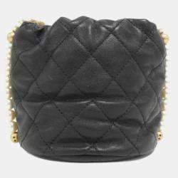 Chanel Black Leather Mini About Pearls Drawstring Bucket Bag