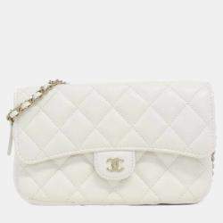 Chanel White Caviar Timeless Classic Phone Case Shoulder Bag