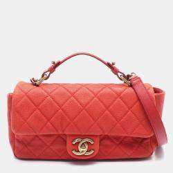 Pre Owned Chanel Red Caviar Chic Quilt Flap Shoulder Bag