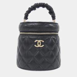 Chanel Black Leather Vanity Case Top Handle Bag