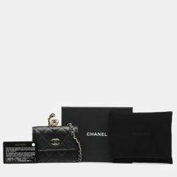 Chanel Black Caviar Leather Faux Pearl Coin Purse Shoulder Bag