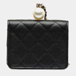 Chanel Black Caviar Leather Faux Pearl Coin Purse Shoulder Bag