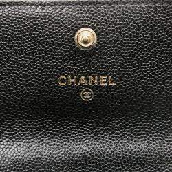 Chanel Black Caviar Leather Faux Pearl Coin Purse Shoulder Bag