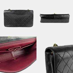 Pre Owned Chanel Black Lambskin Full Flap Shoulder Bag