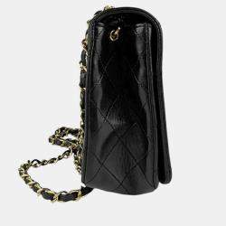 Pre Owned Chanel Black Lambskin Full Flap Shoulder Bag