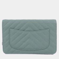 Chanel Blue Caviar Leather Classic Chain Wallet