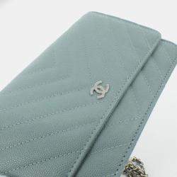 Chanel Blue Caviar Leather Classic Chain Wallet