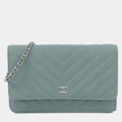 Chanel Blue Caviar Leather Classic Chain Wallet