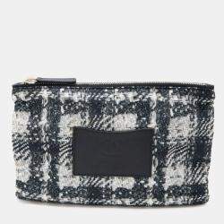Chanel Black, Gray, White Nylon Tweed Chain Shoulder Bag