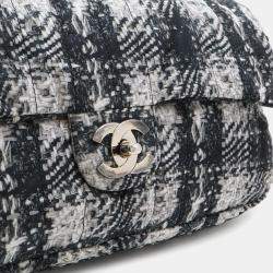 Chanel Black, Gray, White Nylon Tweed Chain Shoulder Bag