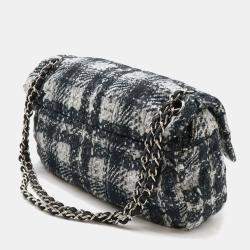Chanel Black, Gray, White Nylon Tweed Chain Shoulder Bag