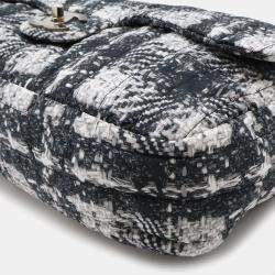 Chanel Black, Gray, White Nylon Tweed Chain Shoulder Bag