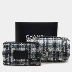 Chanel Black, Gray, White Nylon Tweed Chain Shoulder Bag