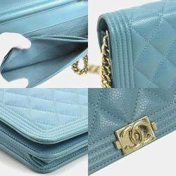 Chanel Caviar Leather Boy Wallet On Chain