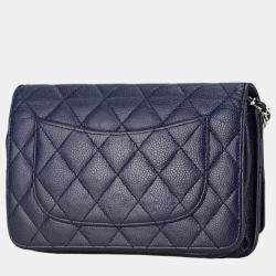 Chanel Navy Blue Caviar Leather Wallet on Chain