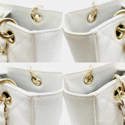 Chanel White Caviar Skin Petite GST Chain Tote Bag