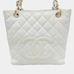 Chanel White Caviar Skin Petite GST Chain Tote Bag
