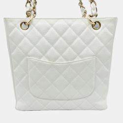 Chanel White Caviar Skin Petite GST Chain Tote Bag
