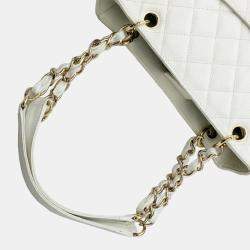 Chanel White Caviar Skin Petite GST Chain Tote Bag