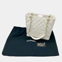 Chanel White Caviar Skin Petite GST Chain Tote Bag
