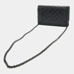 Chanel Black Leather Boy Wallet On Chain 