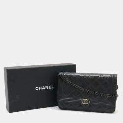 Chanel Black Leather Boy Wallet On Chain 