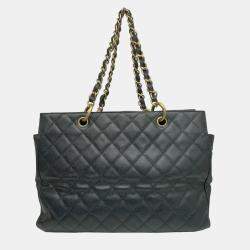 Chanel Black Caviar Leather Chain Tote Bag