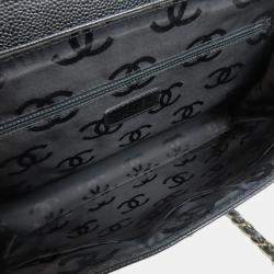 Pre Owned Chanel Black Caviar Leather Chain Tote Shoulder Bag