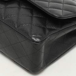 Chanel Black Quilted Caviar Leather Medium Classic Double Flap Bag