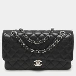 Chanel Black Quilted Caviar Leather Medium Classic Double Flap Bag
