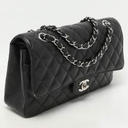 Chanel Black Quilted Caviar Leather Medium Classic Double Flap Bag