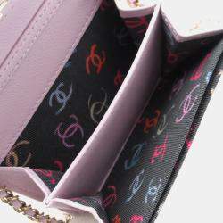 Chanel Pink CC Quilted Caviar Flap Card Holder on Chain Bag