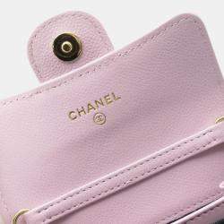 Chanel Pink CC Quilted Caviar Flap Card Holder on Chain Bag