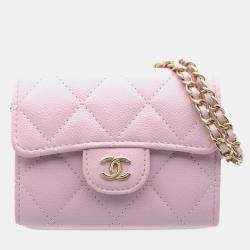 Chanel Pink CC Quilted Caviar Flap Card Holder on Chain Bag