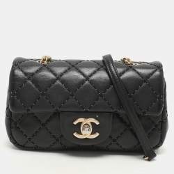 Chanel Black Quilted Patent Leather Extra Mini CC Paris-Salzburg Classic Flap Bag