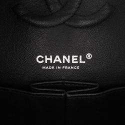 Pre Owned Chanel Black Medium Classic Chevron Patent Double Flap Bag